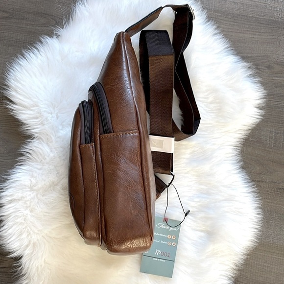 Oxford Station Vintage Style Unisex Crossbody Sling Bag Brown Vegan Leather - Picture 4 of 10